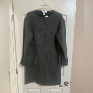 NWT Women’s  Magaschoni‎ Faux Suede Coat Gray Buttons Career Business Sz Medium.